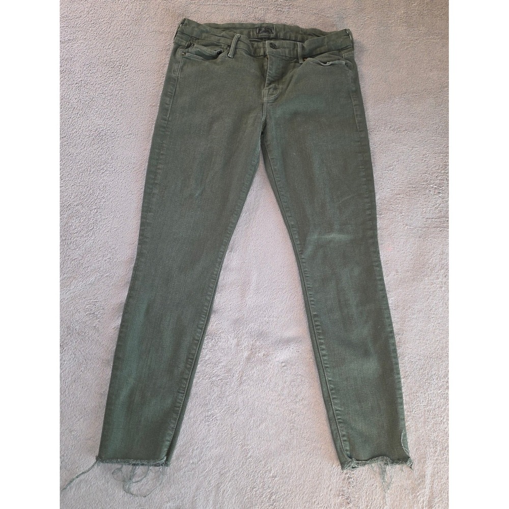 Mother Looker Ankle Fray Jeans Emerald Green Skinny Raw Hem Size 30 1431-300